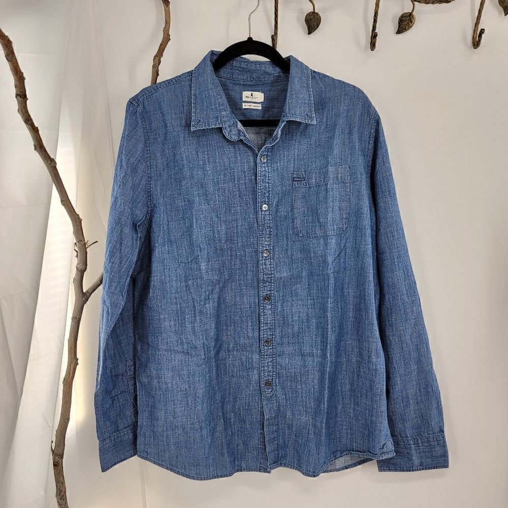 Penny stock the penny chambray button up blue shirt large